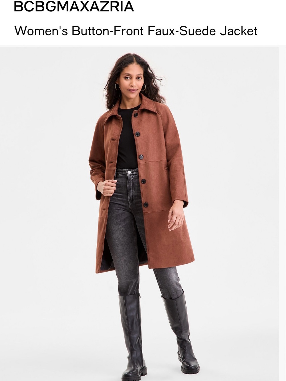 BCBGMaxAzria Brown Faux-Suede Button-Front Trench Coat